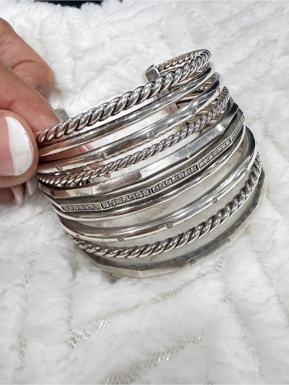 David Yurman Sterling Silver Multi-Row Cable & Banded Cuff Bracelet Authentic - Picture 3 of 11